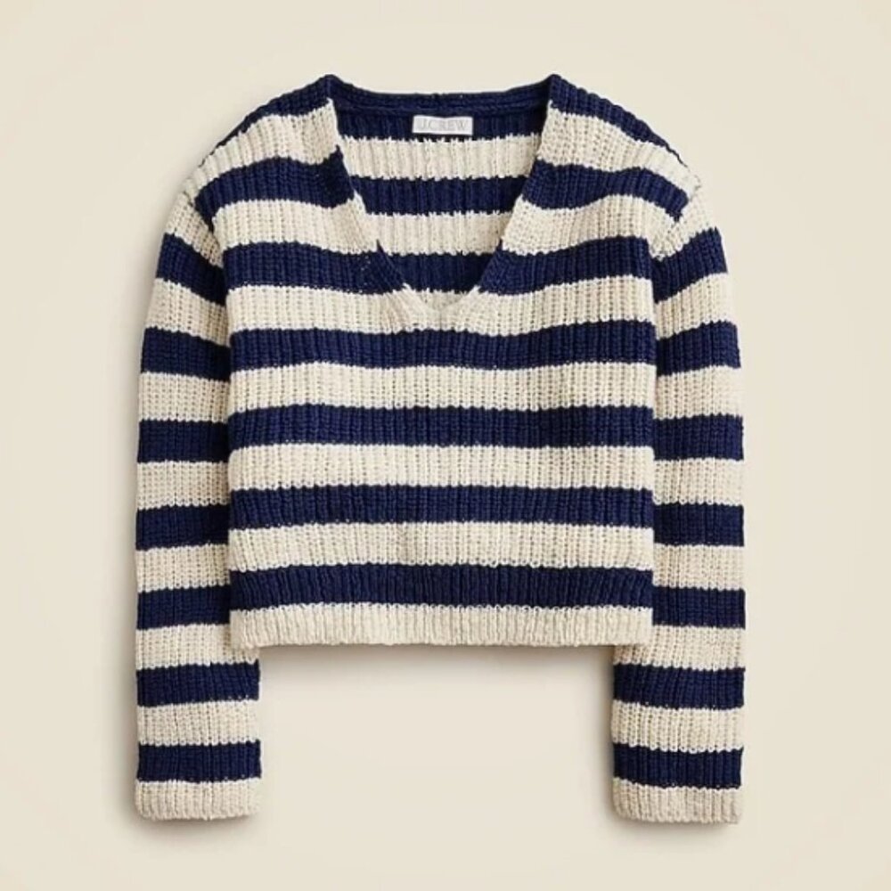 *NWT* J.CREW Womens Montauk Pullover Sweater Blue White SIZE L